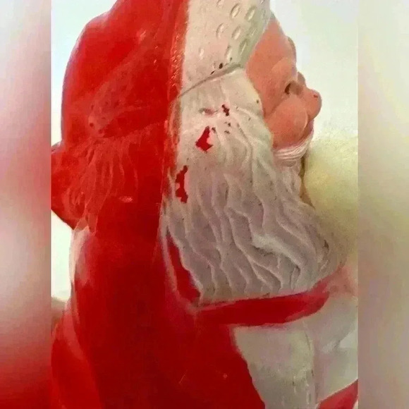 Vintage Plastic Santa Claus Rattle Ornament Rabbit Fur Beard - Picture 7 of 8